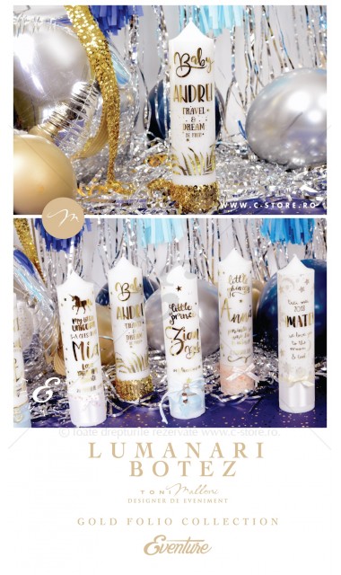 Lumanare de botez personalizata, print folio gold, 30x8cm, Sa fii liber 1